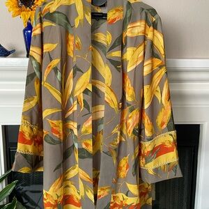 Chico's Gray and Yellow Cape with Dynamic Pattern